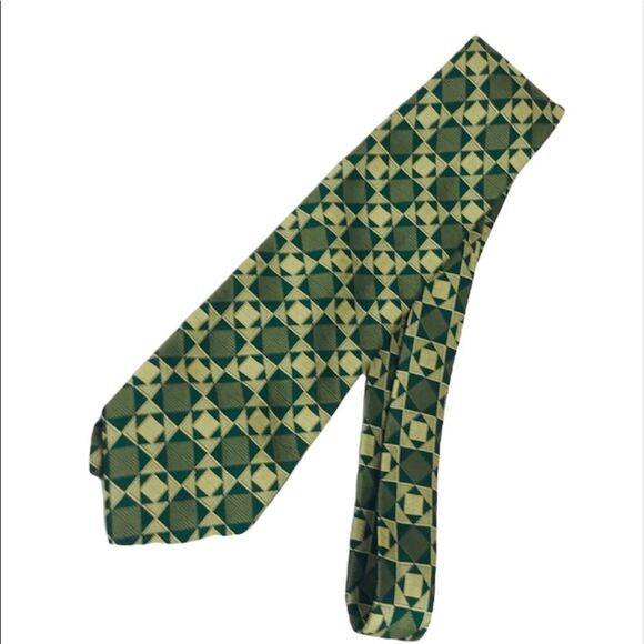 Pierre Cardin Square Shapes Tie Green Gold - Picture 3 of 5
